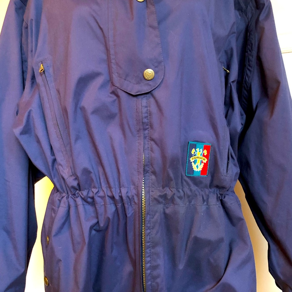 Vintage Women’s Sunice Blue Drawstring Windbreaker w/ Pockets & Pleated Back